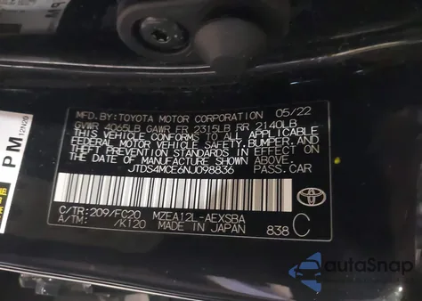 2022 Toyota Corolla Se from USA, damaged, VIN JTDS4MCE6NJ098836
